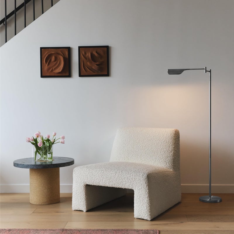 Brightech Leaf Pharmacy LED Reading Lamp, Dimmable Floor Lamp with Easy Adjustable Rotation Over Chair or Desk for Living Room, Work Light for Office, Modern Minimalist Home Decor - Platinum Silver - Image 2